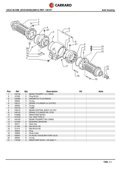 Carraro 28.43M Axle Parts Catalog (Ref. 146157) – sample page 1