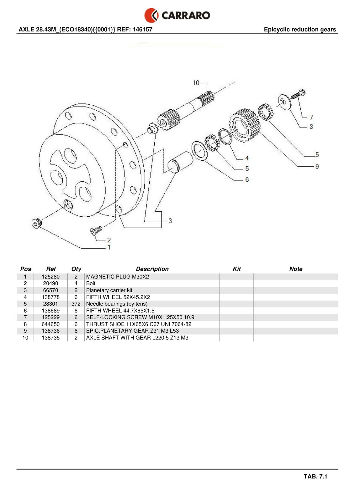Carraro 28.43M Axle Parts Catalog (Ref. 146157) – sample page 3