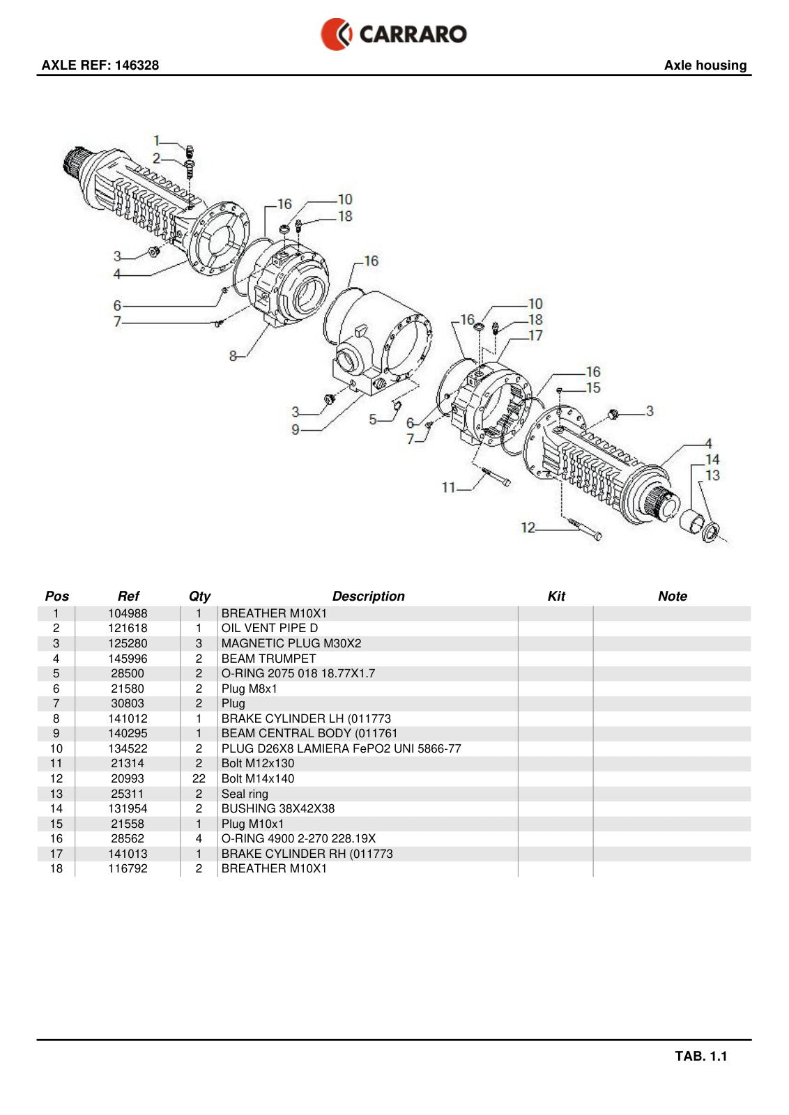 Carraro Axle Parts Catalog (Ref. 146328) – sample page 1