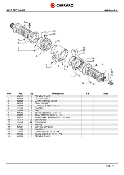 Carraro Axle Parts Catalog (Ref. 146328) – sample page 1