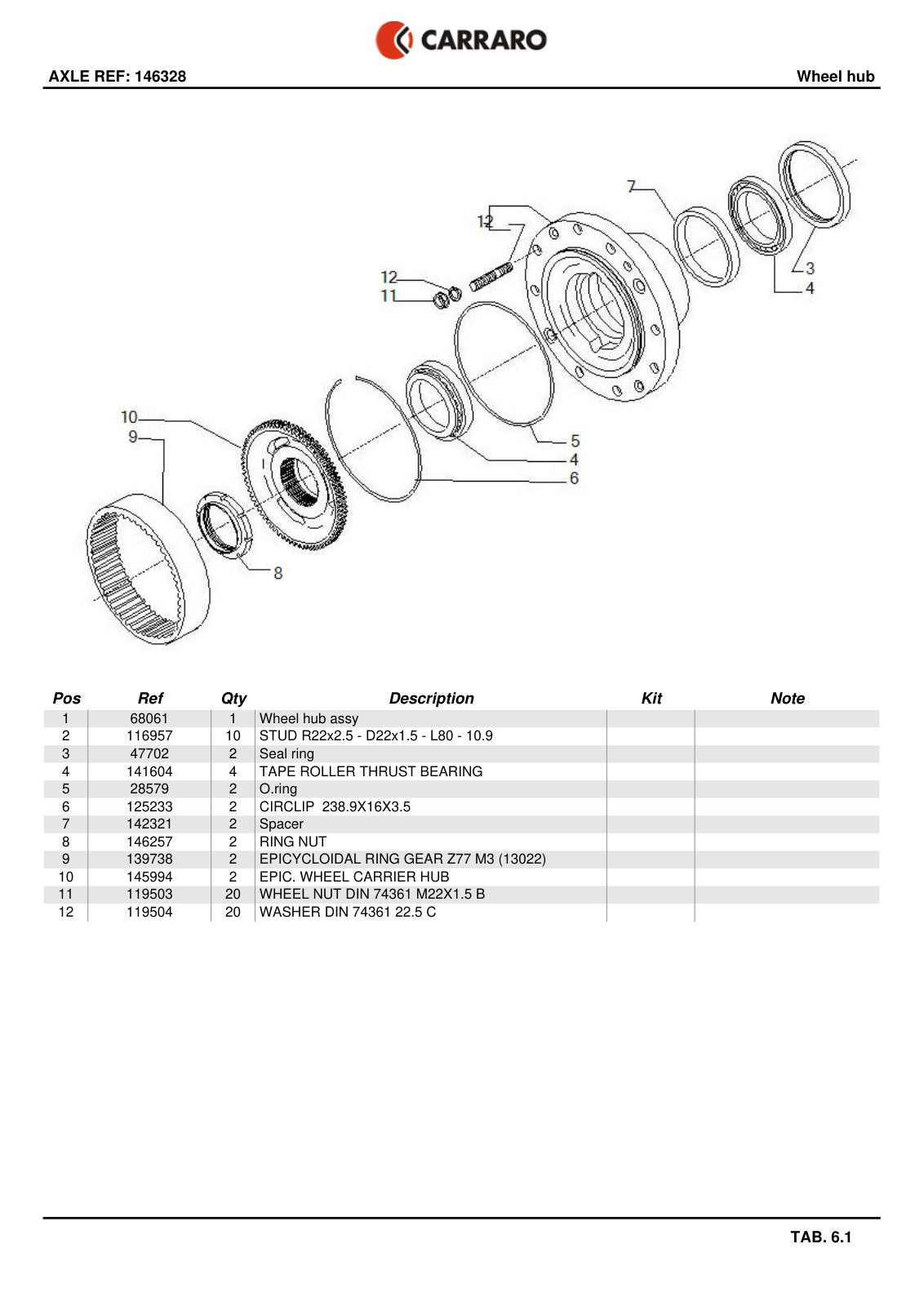 Carraro Axle Parts Catalog (Ref. 146328) – sample page 3