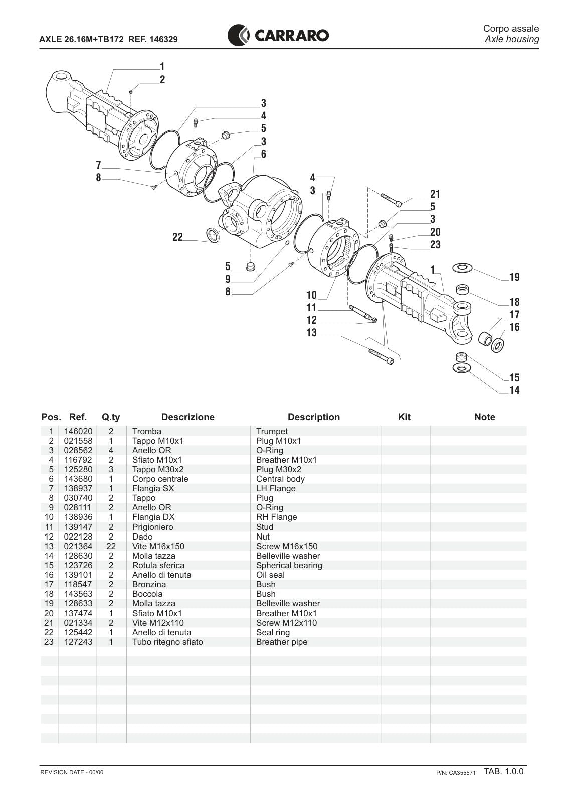 Carraro 26.16M + TB172 Axle with Transfer Box Parts Catalog (Ref. 146329) – sample page 1