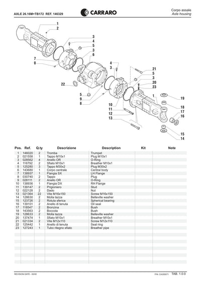 Carraro 26.16M + TB172 Axle with Transfer Box Parts Catalog (Ref. 146329) – sample page 1