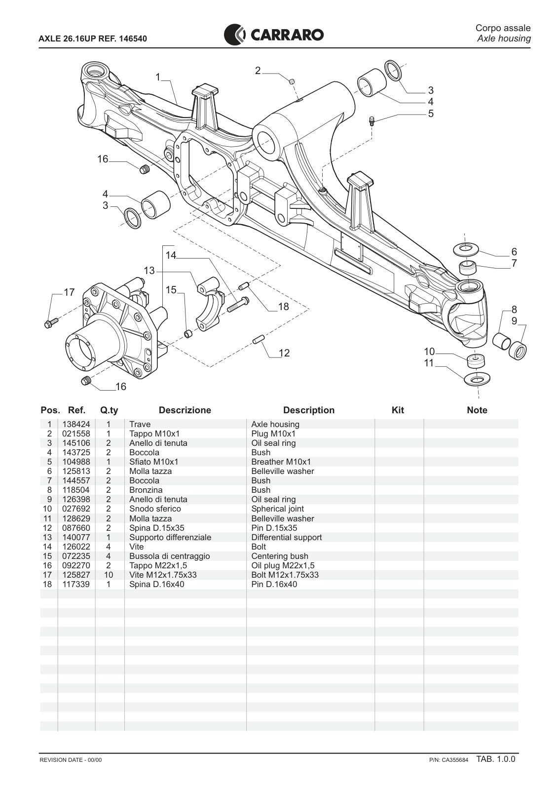 Carraro 26.16UP Axle Parts Catalog (Ref. 146540) – sample page 1