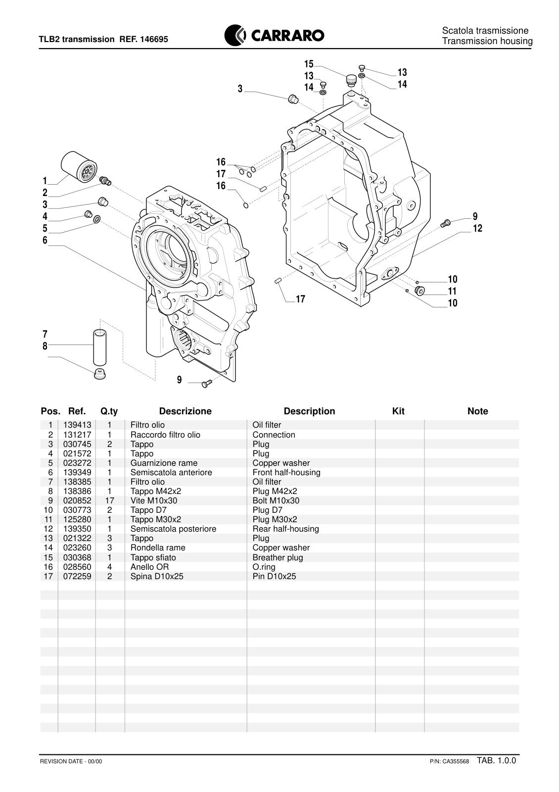 Carraro TLB2 Transmission Parts Catalog (Ref. 146695) – sample page 1