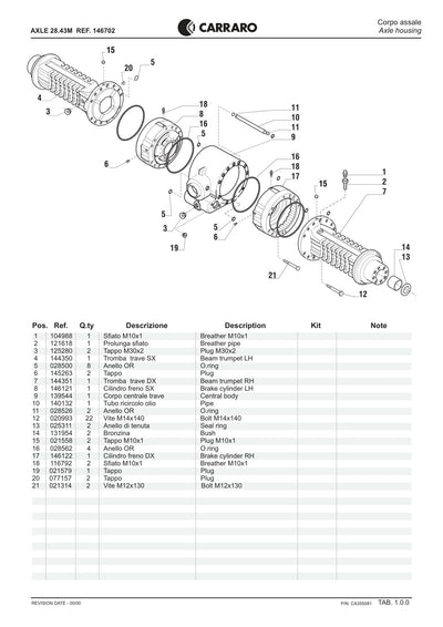 Carraro 28.43M Axle Parts Catalog (Ref. 146702) – sample page 1