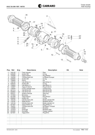 Carraro 28.43M Axle Parts Catalog (Ref. 146703) – sample page 1