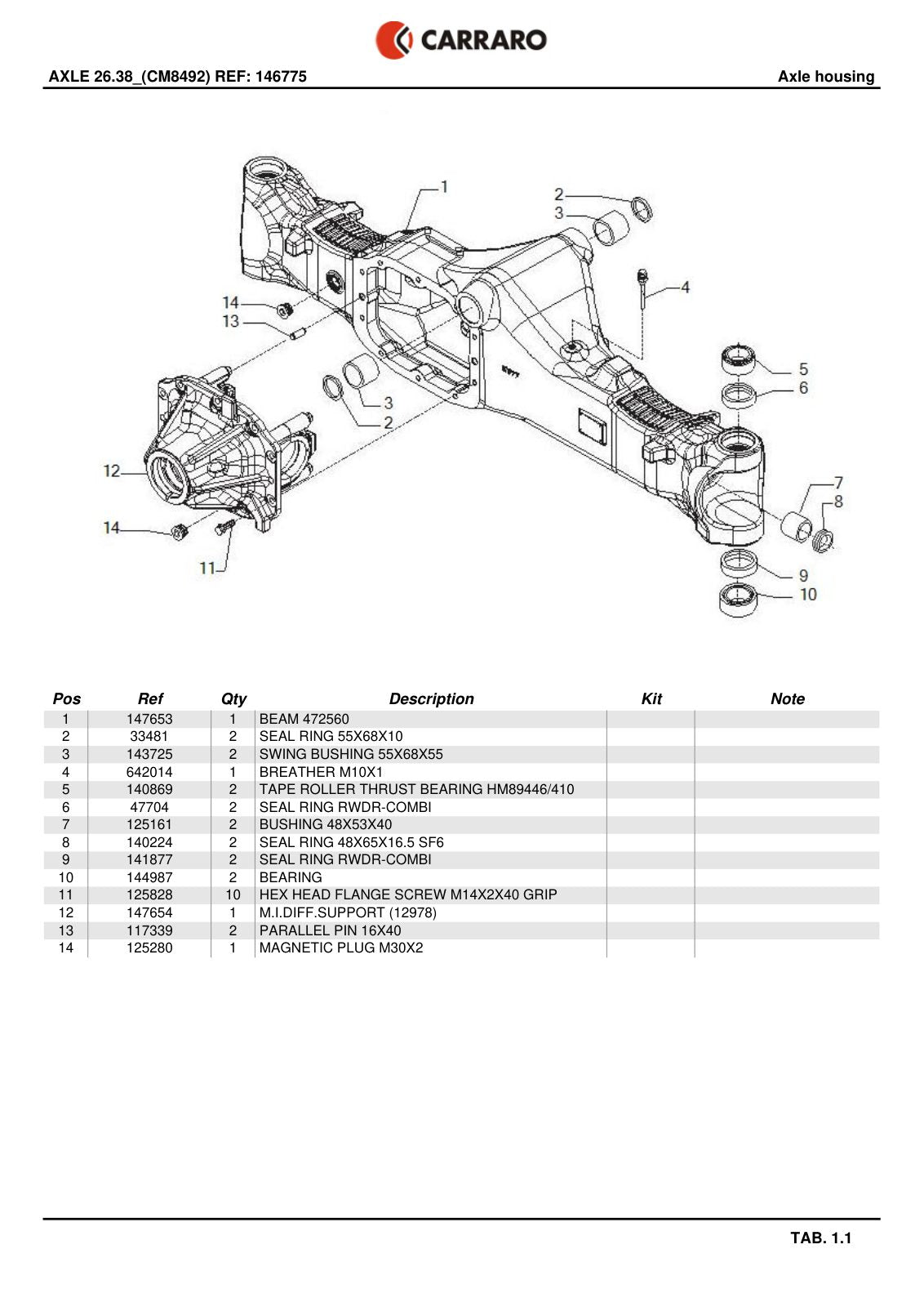 Carraro 26.38 Axle Parts Catalog (Ref. 146775) – sample page 1
