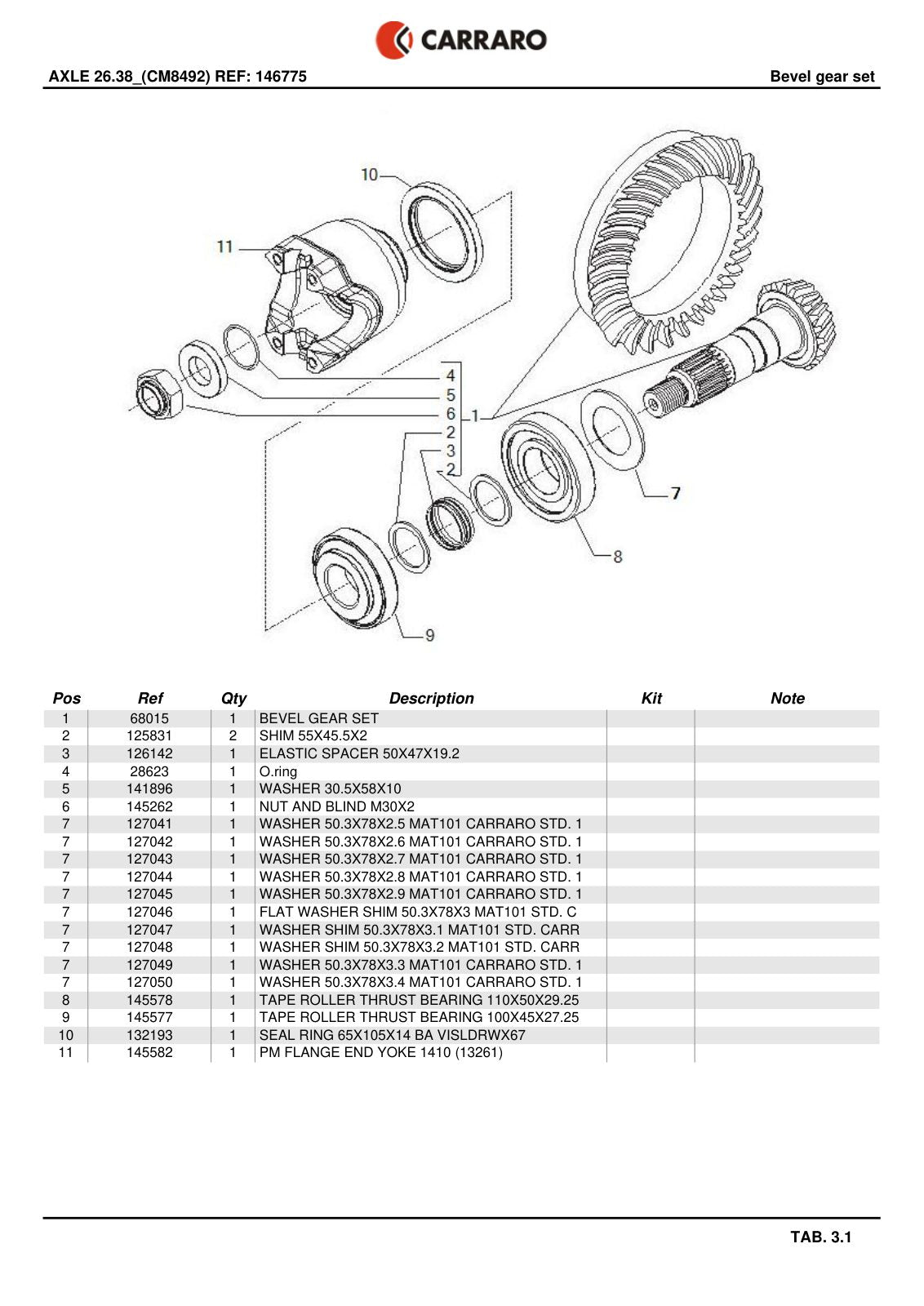 Carraro 26.38 Axle Parts Catalog (Ref. 146775) – sample page 2