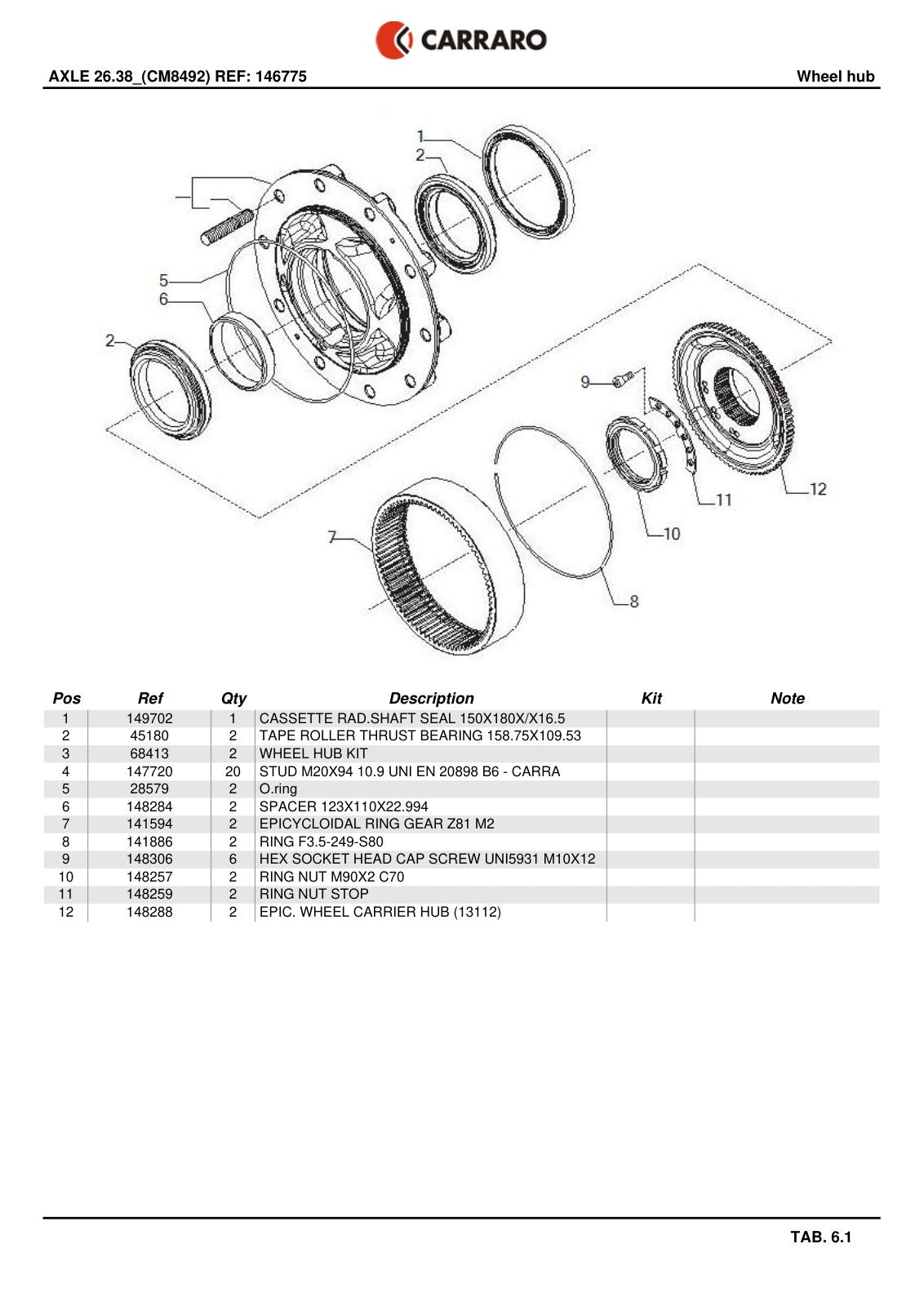 Carraro 26.38 Axle Parts Catalog (Ref. 146775) – sample page 3