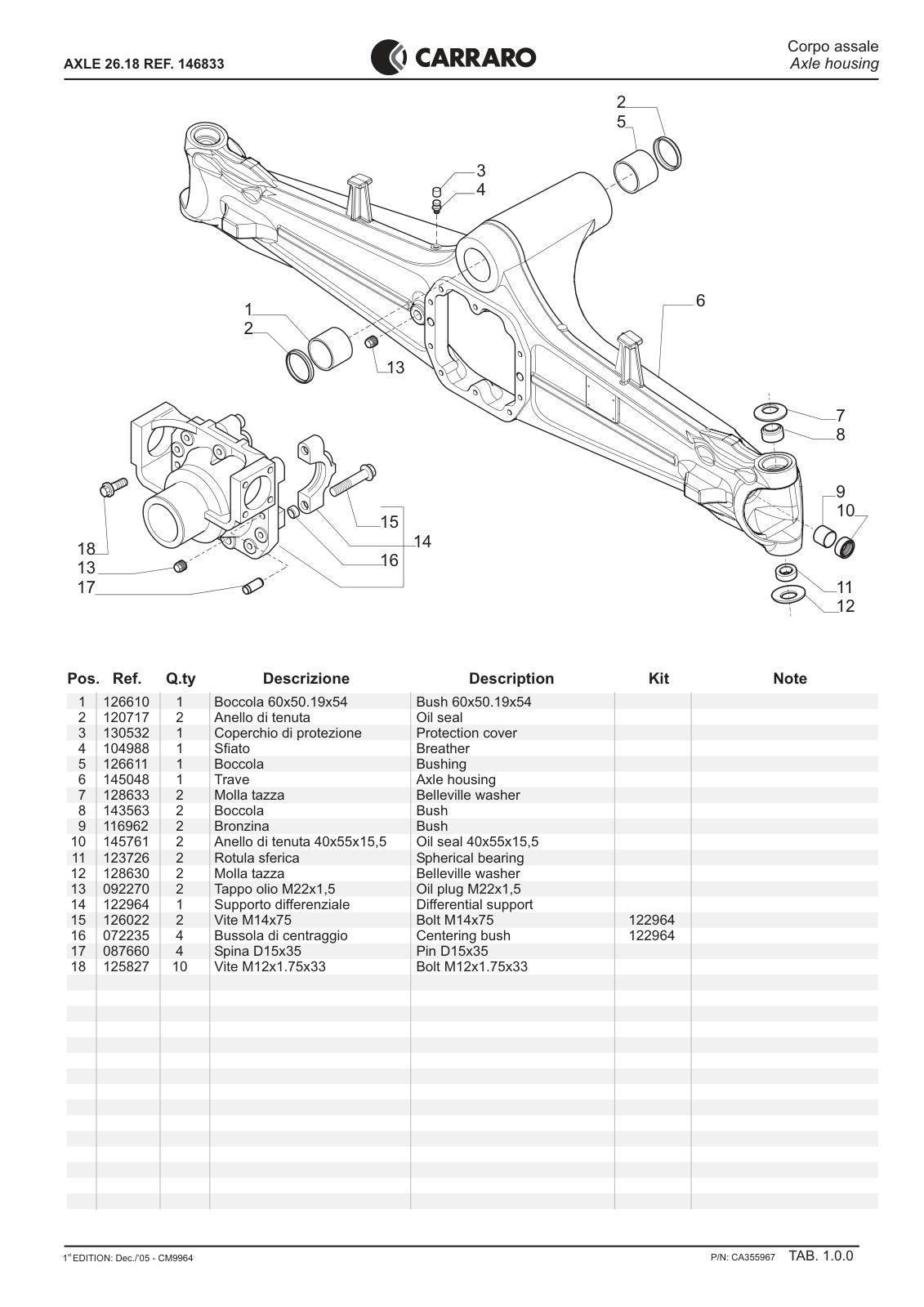 Carraro 26.18 Axle Parts Catalog (Ref. 146833) – sample page 1