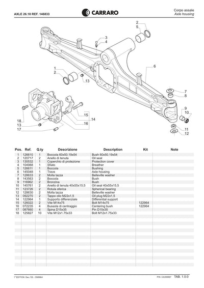 Carraro 26.18 Axle Parts Catalog (Ref. 146833) – sample page 1