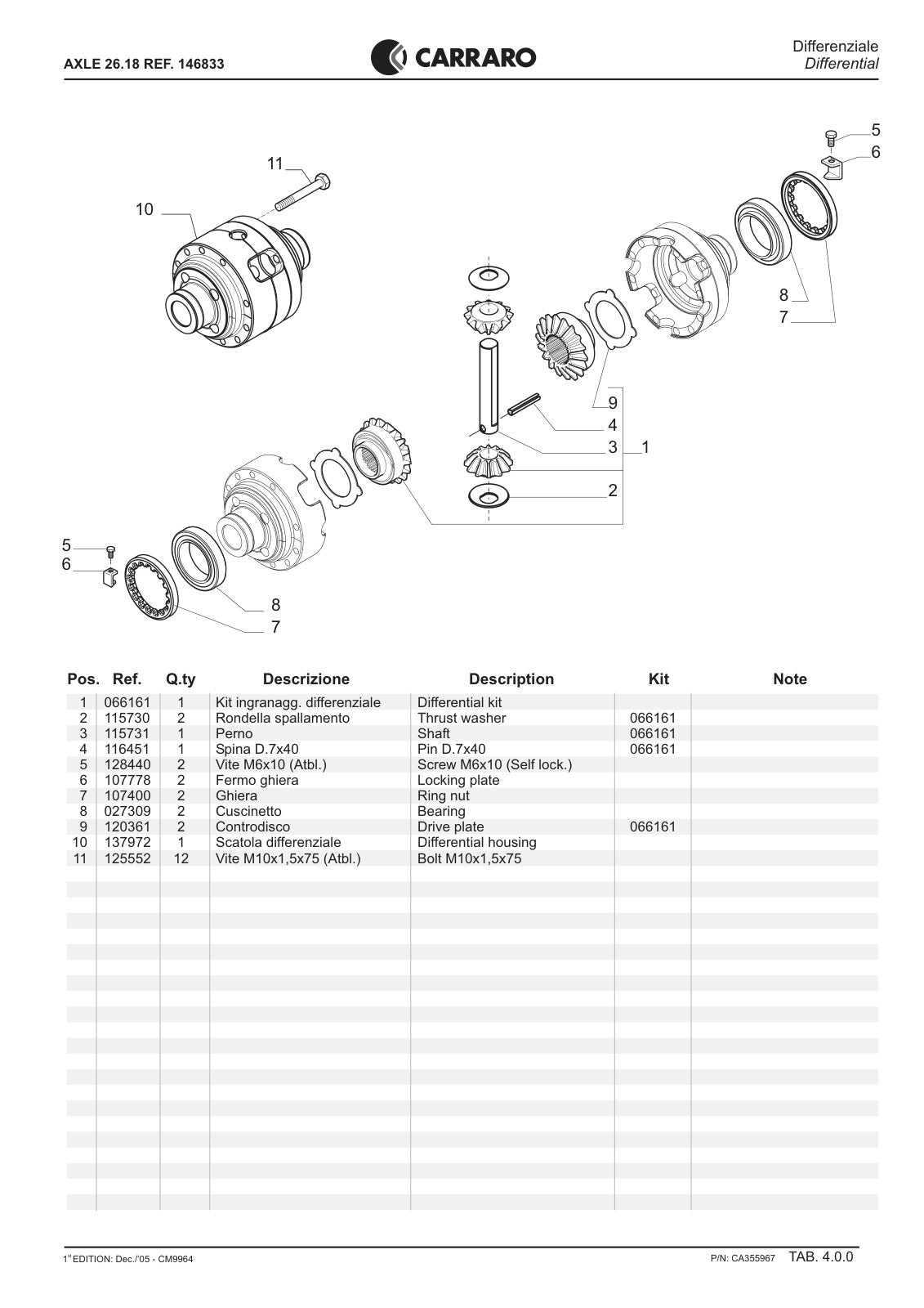 Carraro 26.18 Axle Parts Catalog (Ref. 146833) – sample page 2