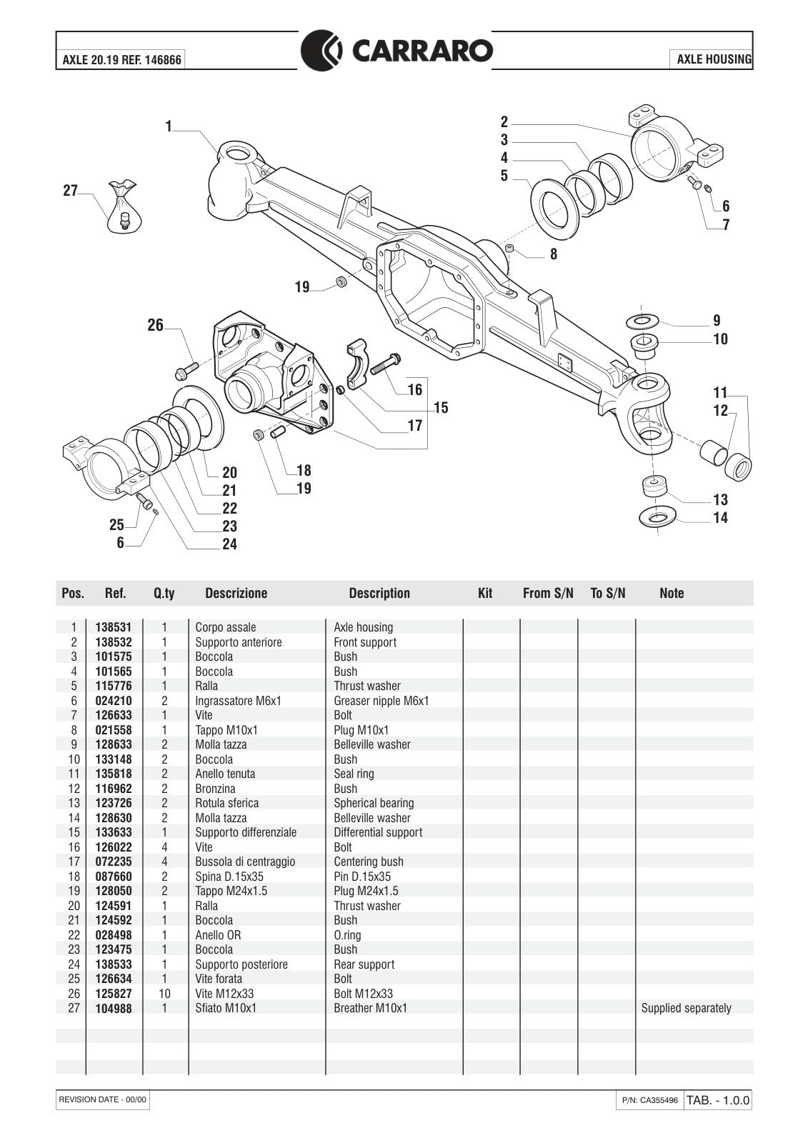 Carraro 20.19 Axle Parts Catalog (Ref. 146866) – sample page 1