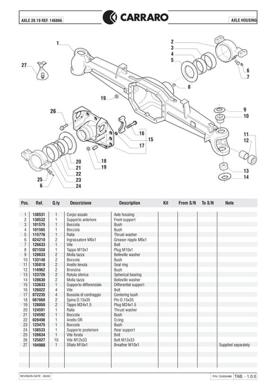 Carraro 20.19 Axle Parts Catalog (Ref. 146866) – sample page 1
