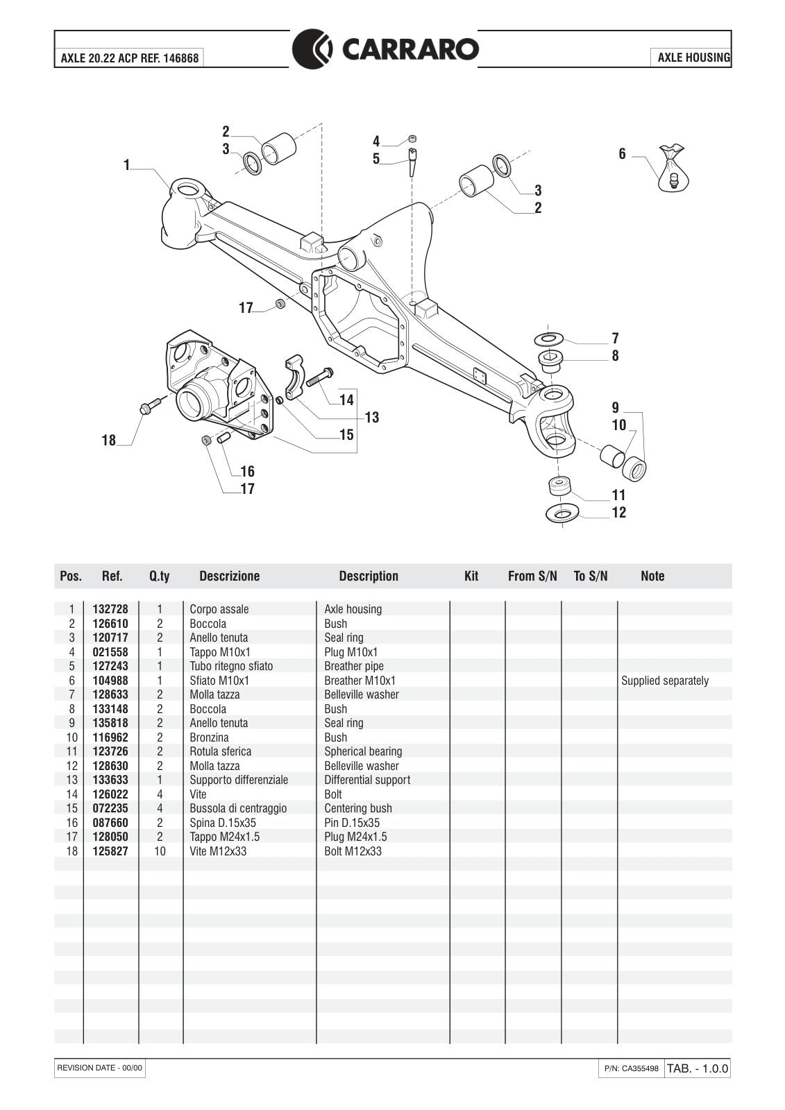 Carraro 20.22 Axle Parts Catalog (Ref. 146868) – sample page 1