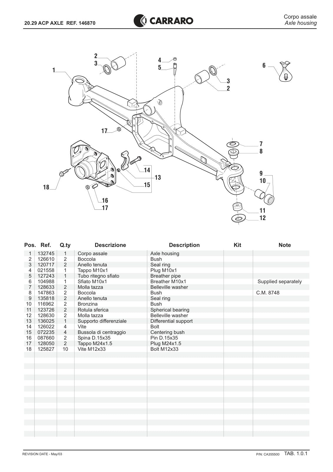Carraro 20.29 Axle Parts Catalog (Ref. 146870) – sample page 1