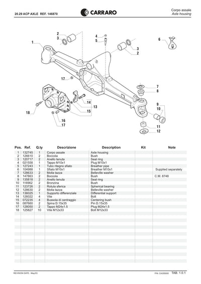 Carraro 20.29 Axle Parts Catalog (Ref. 146870) – sample page 1