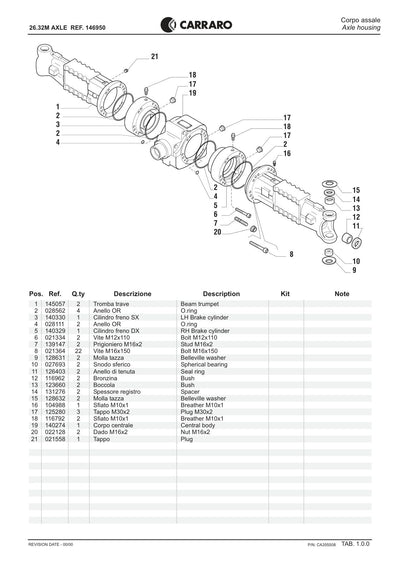 Carraro 26.32M Axle Parts Catalog (Ref. 146950) – sample page 1