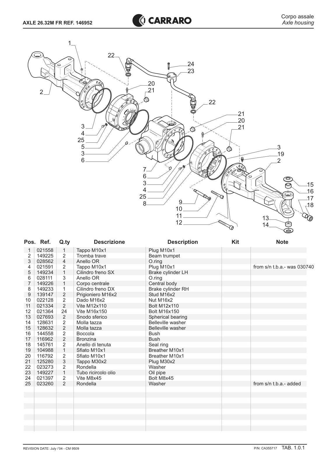 Carraro 26.32M FR Axle Parts Catalog (Ref. 146952) – sample page 1