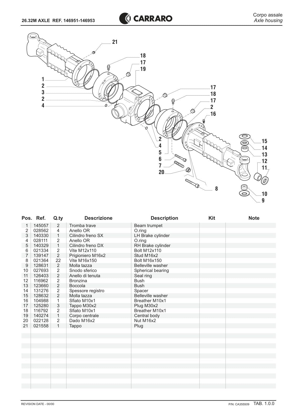 Carraro 26.32M Axle Parts Catalog (Ref. 146953, 146951) – sample page 1