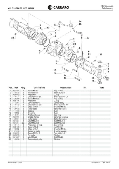 Carraro 26.32M FR Axle Parts Catalog (Ref. 146969) – sample page 1