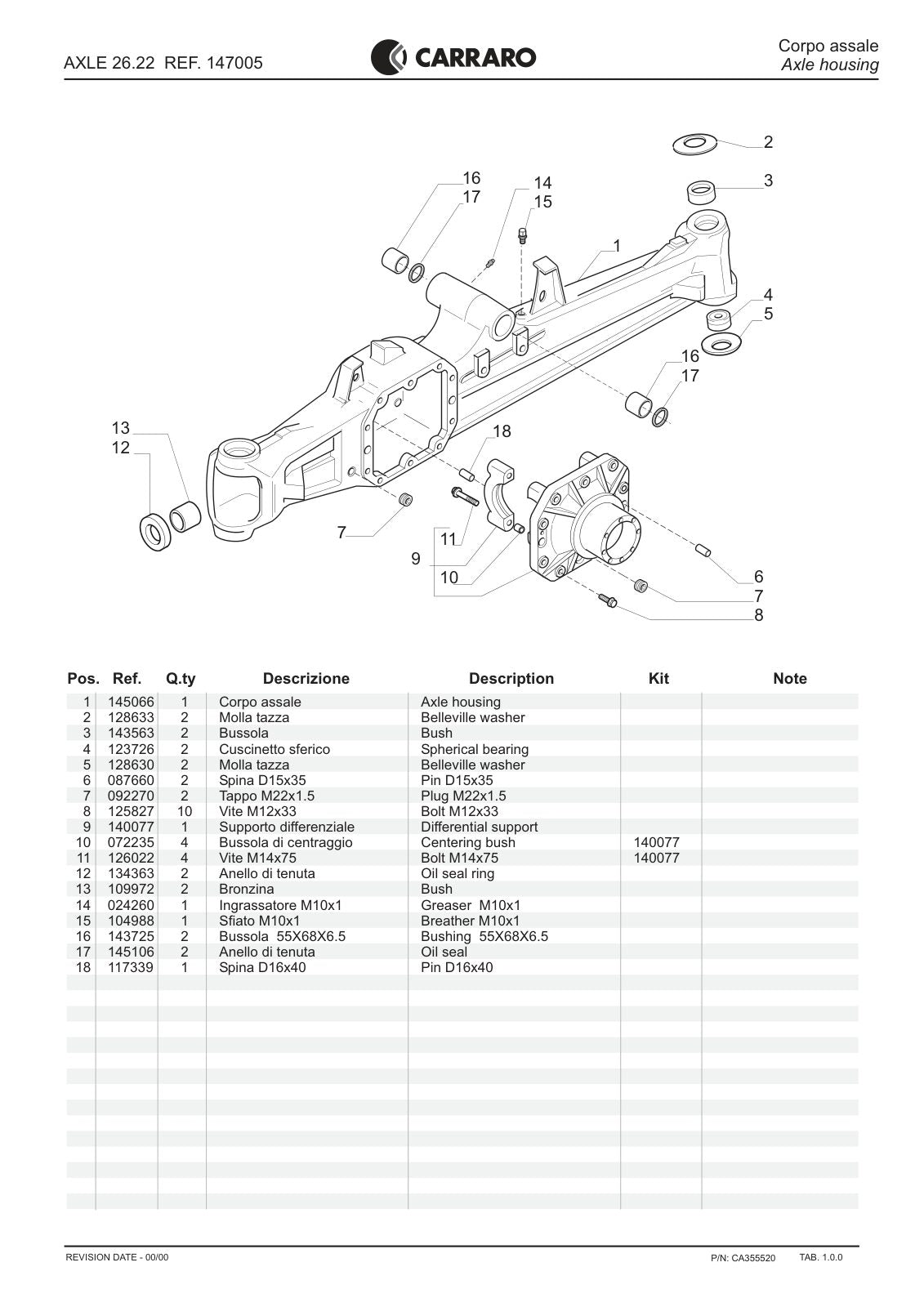 Carraro 26.22 Axle Parts Catalog (Ref. 147005) – sample page 1