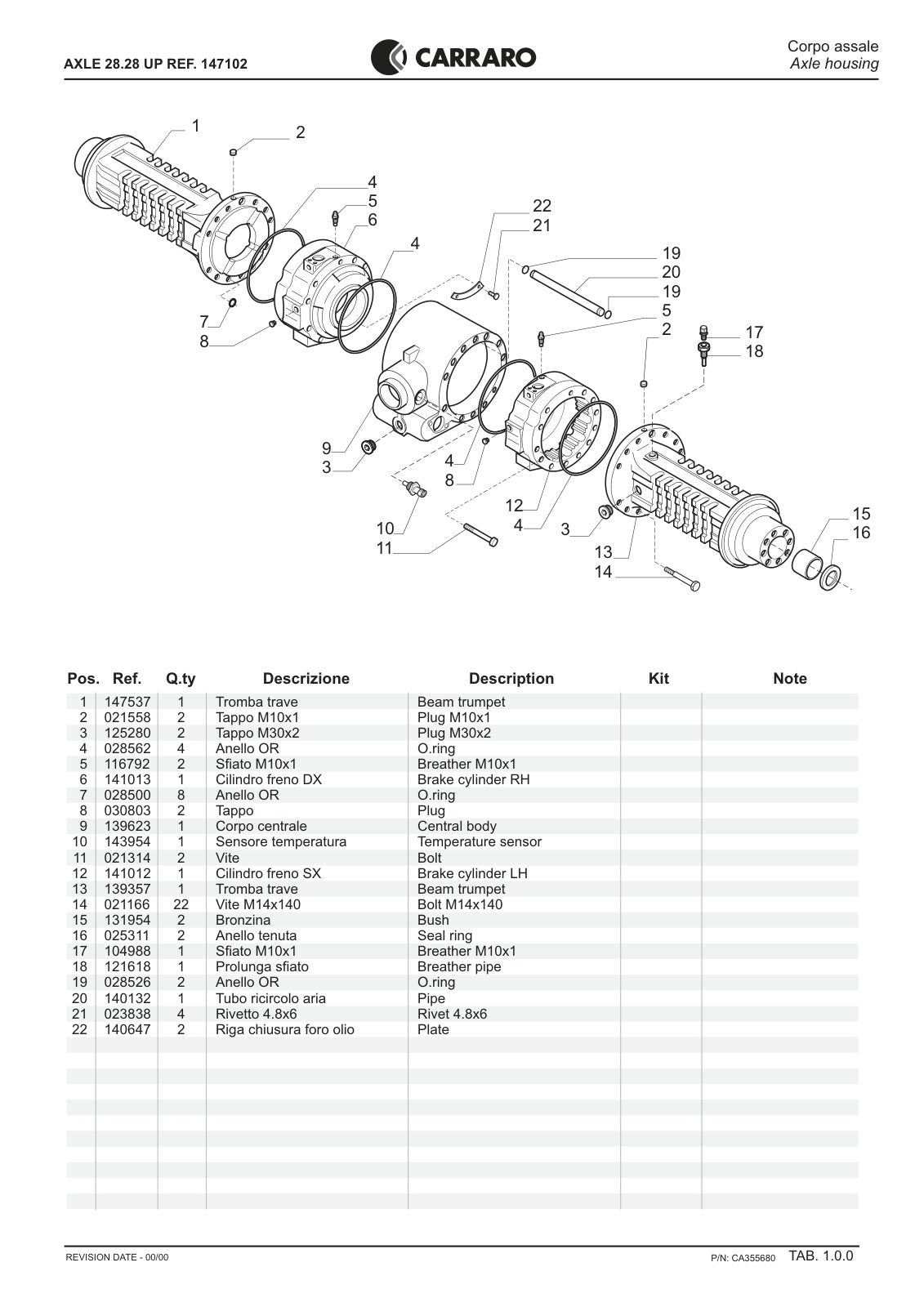 Carraro 28.28UP Axle Parts Catalog (Ref. 147102) – sample page 1