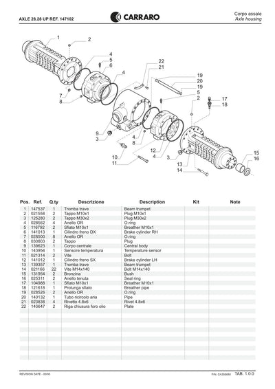 Carraro 28.28UP Axle Parts Catalog (Ref. 147102) – sample page 1