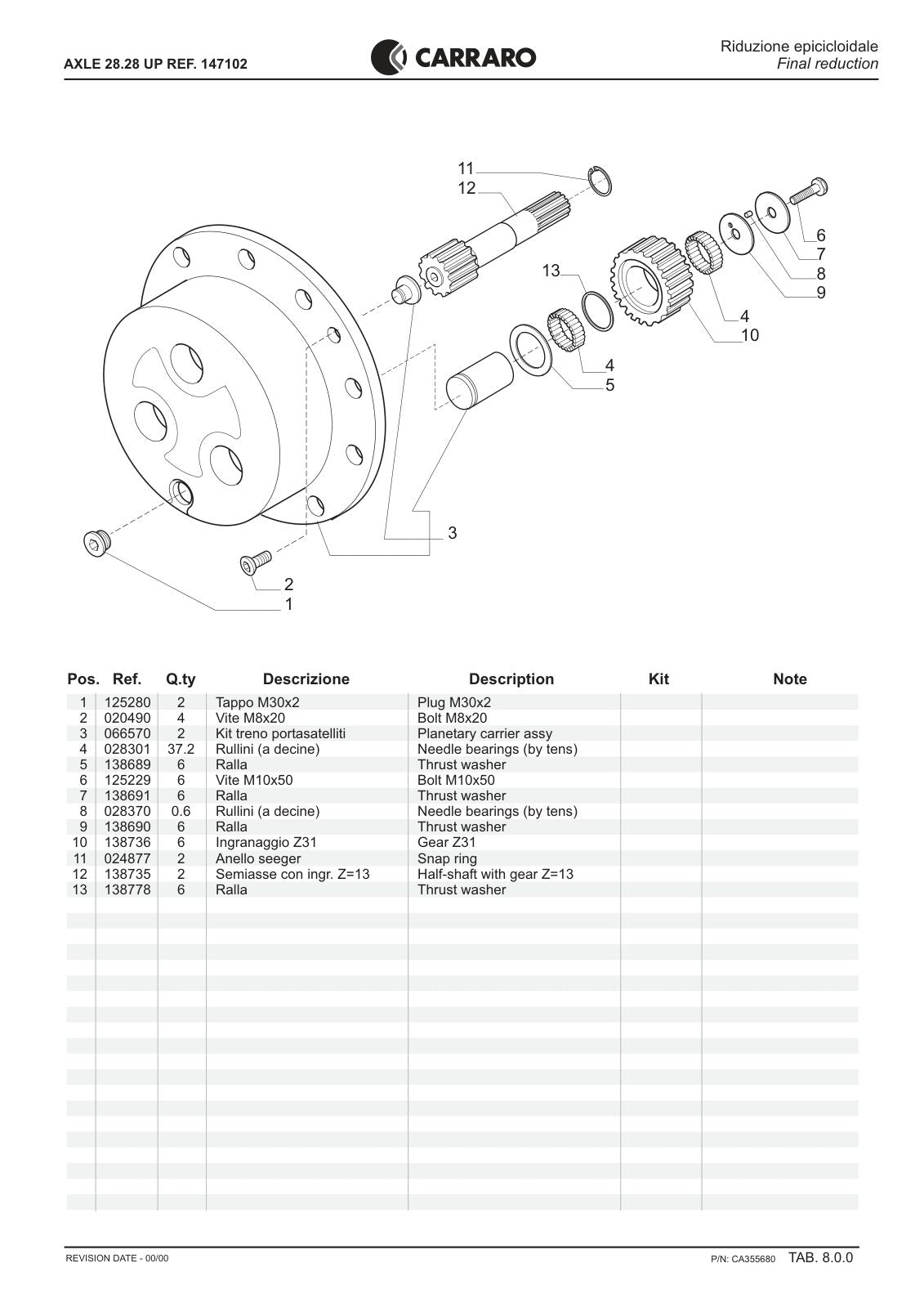 Carraro 28.28UP Axle Parts Catalog (Ref. 147102) – sample page 3
