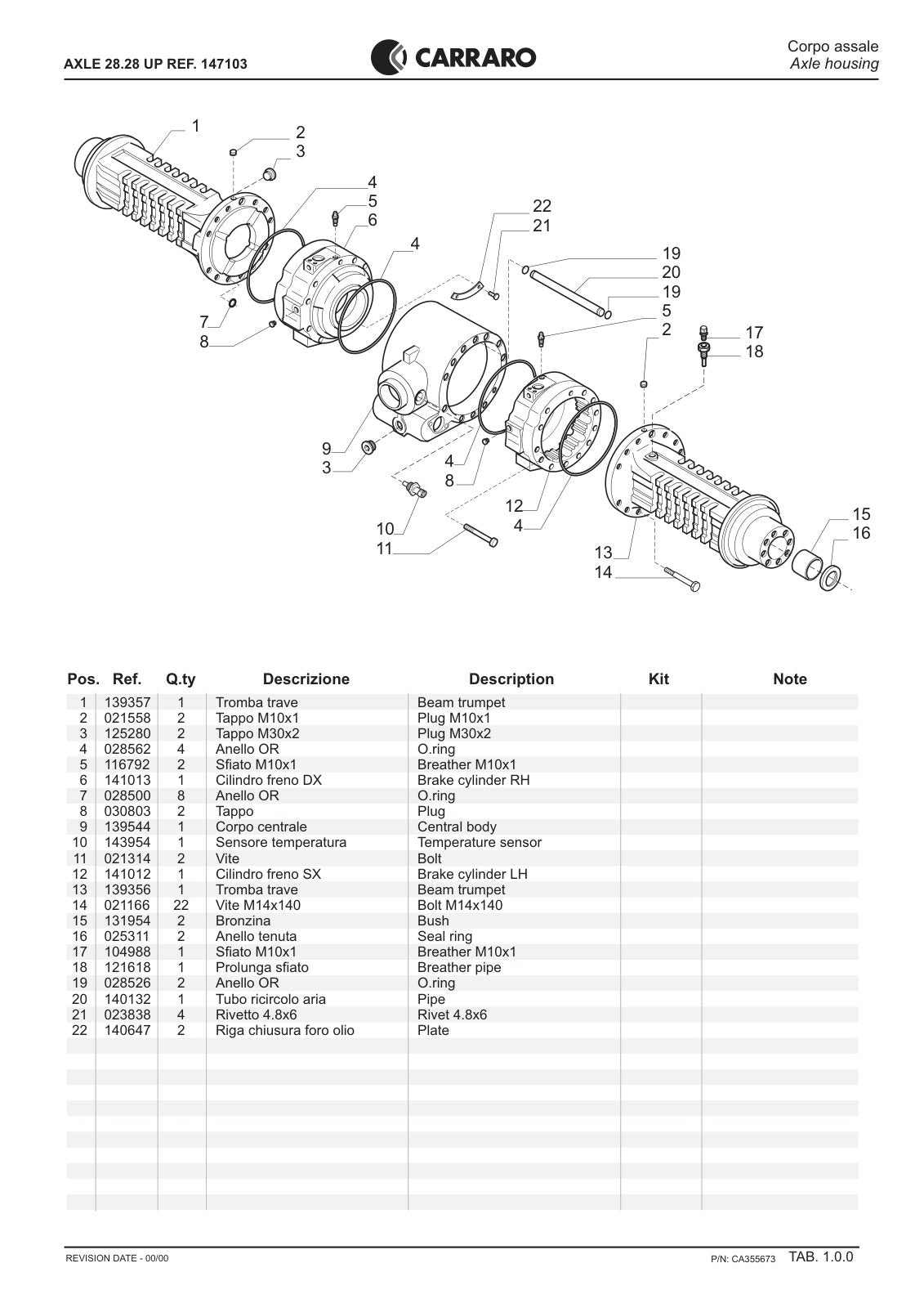 Carraro 28.28UP Axle Parts Catalog (Ref. 147103) – sample page 1