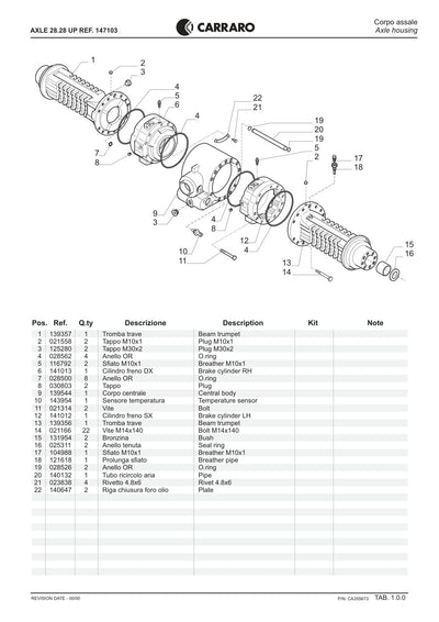 Carraro 28.28UP Axle Parts Catalog (Ref. 147103) – sample page 1
