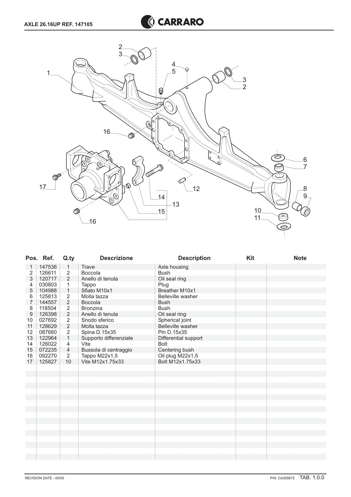 Carraro 26.16UP Axle Parts Catalog (Ref. 147105) – sample page 1
