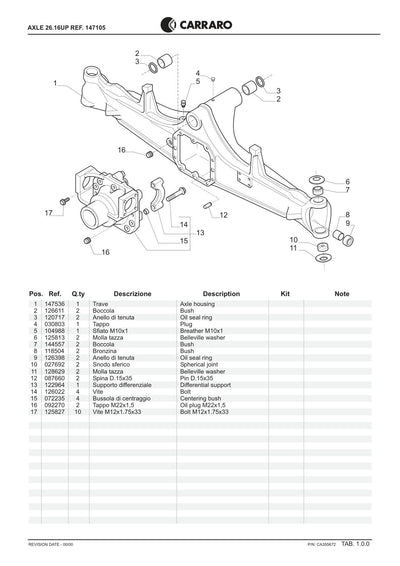 Carraro 26.16UP Axle Parts Catalog (Ref. 147105) – sample page 1