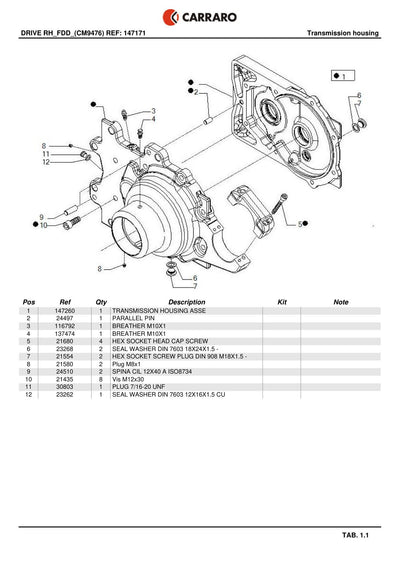 Carraro Final Drive Parts Catalog (Ref. 147171) – sample page 1