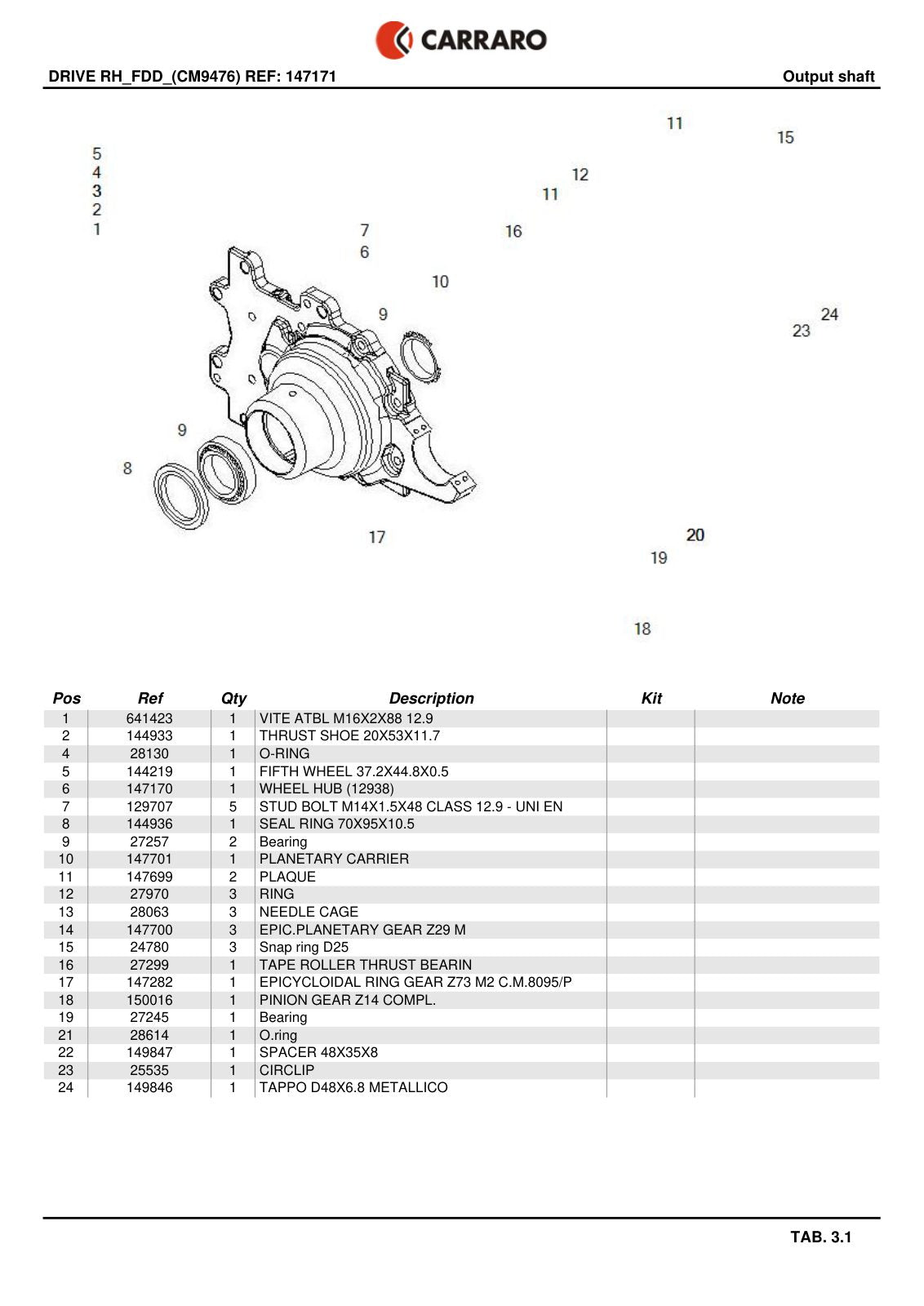 Carraro Final Drive Parts Catalog (Ref. 147171) – sample page 3