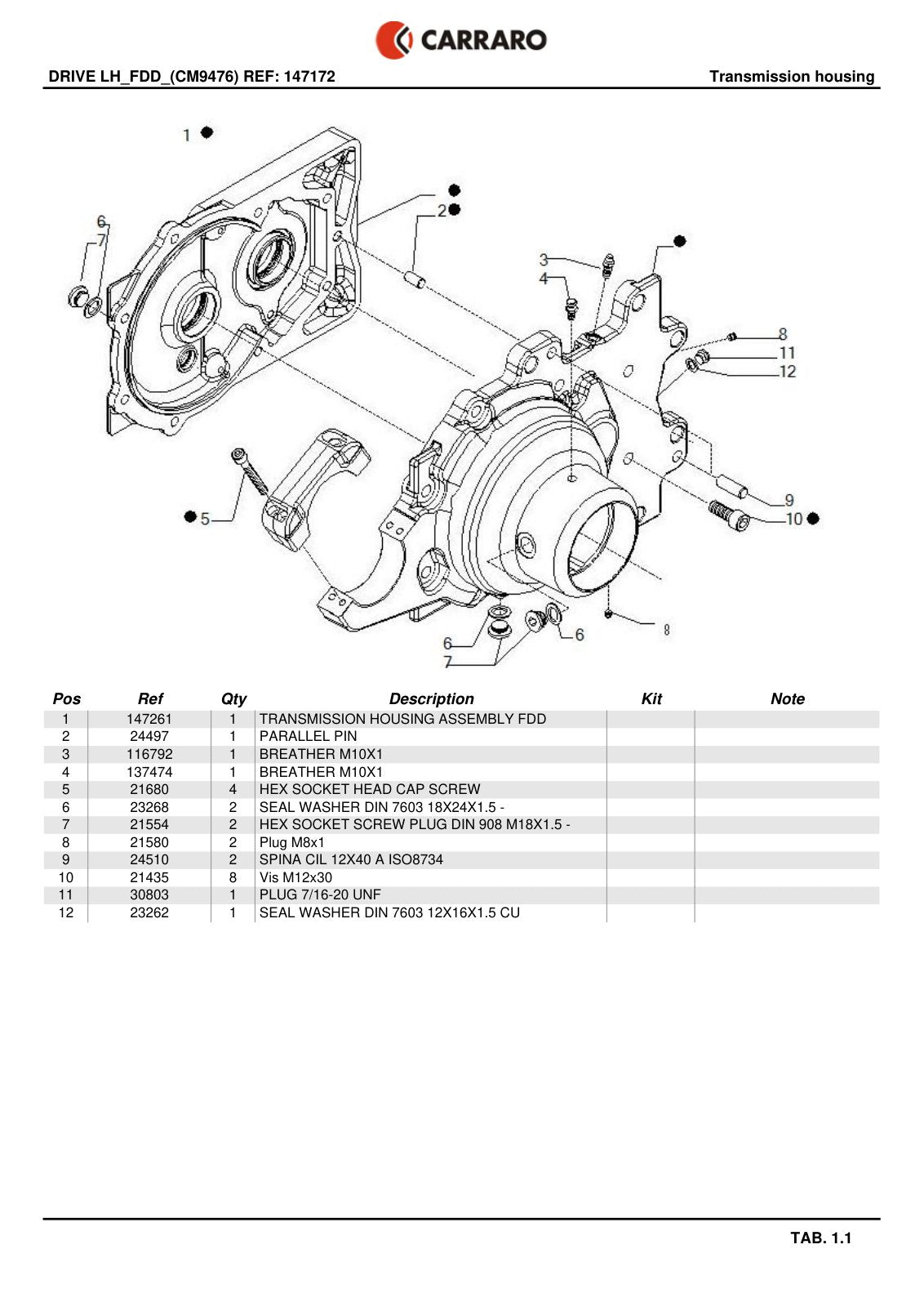 Carraro Final Drive Parts Catalog (Ref. 147172) – sample page 1