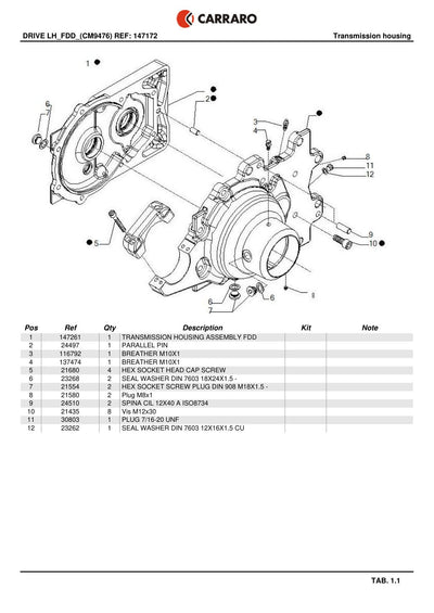 Carraro Final Drive Parts Catalog (Ref. 147172) – sample page 1