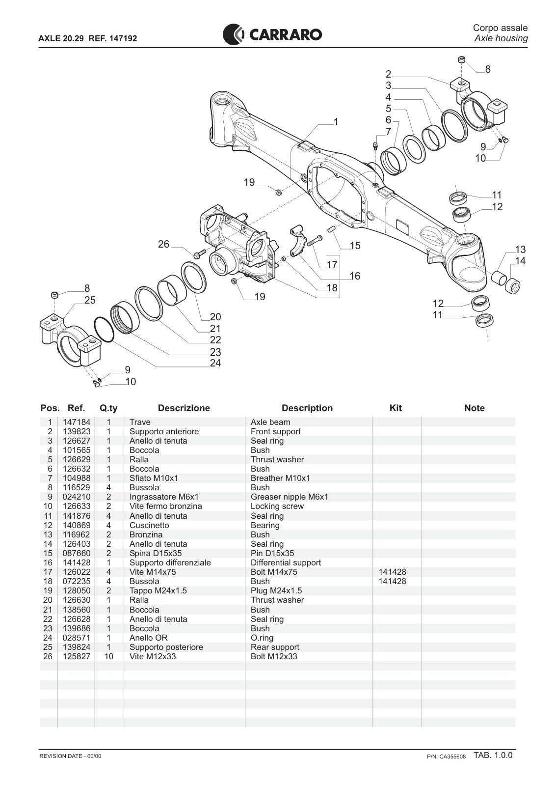Carraro 20.29 Axle Parts Catalog (Ref. 147192) – sample page 1