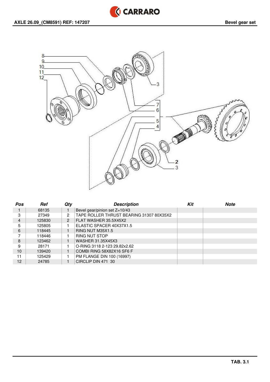 Carraro 26.09 Axle Parts Catalog (Ref. 147207) – sample page 2