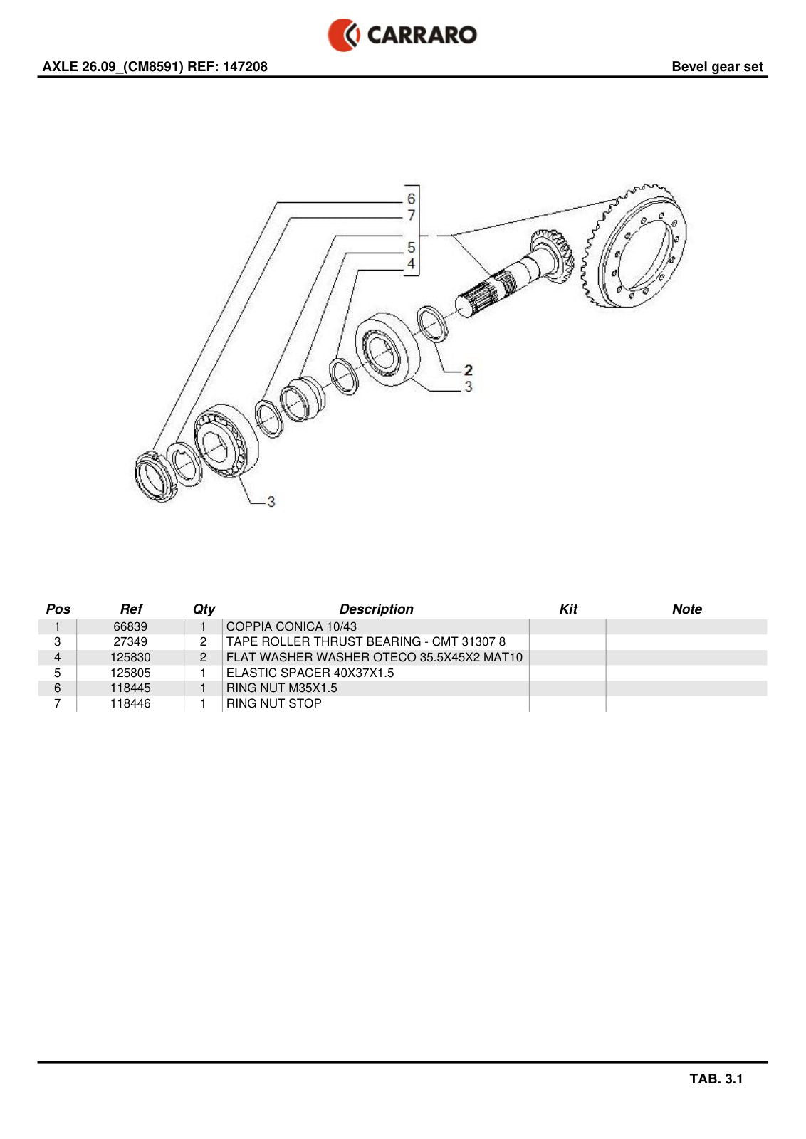 Carraro 26.09 Axle Parts Catalog (Ref. 147208) – sample page 2