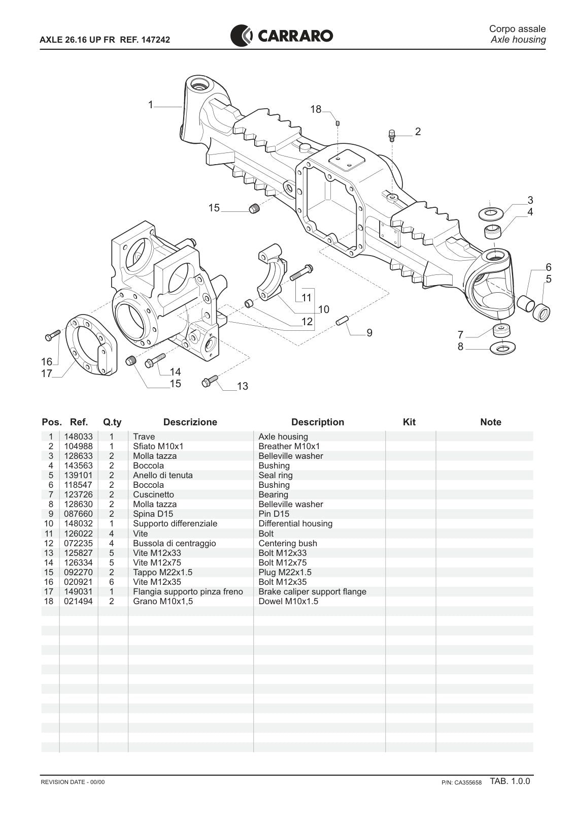 Carraro 26.16 UP FR Axle Parts Catalog (Ref. 147242) – sample page 1