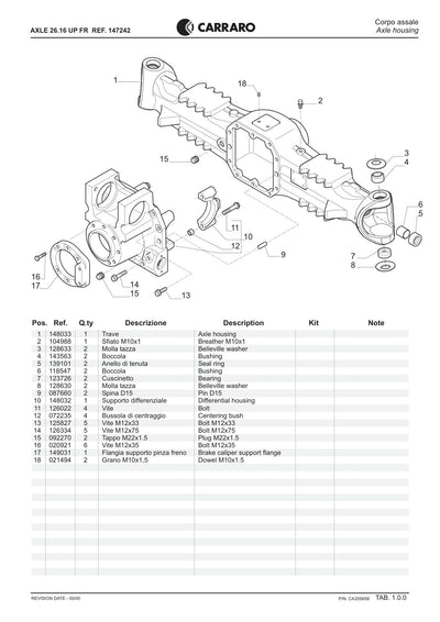Carraro 26.16 UP FR Axle Parts Catalog (Ref. 147242) – sample page 1