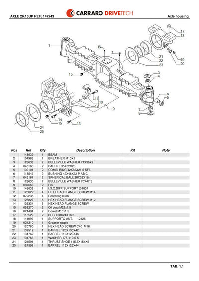 Carraro 26.16UP Axle Parts Catalog (Ref. 147243) – sample page 1