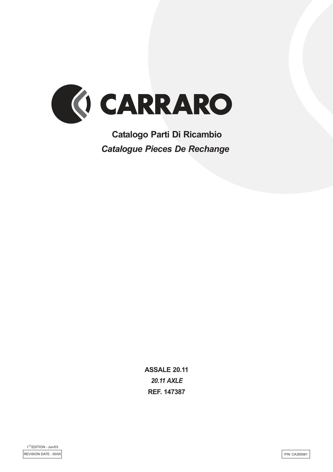 Carraro 20.11 Axle Parts Catalog (Ref. 147387) – cover