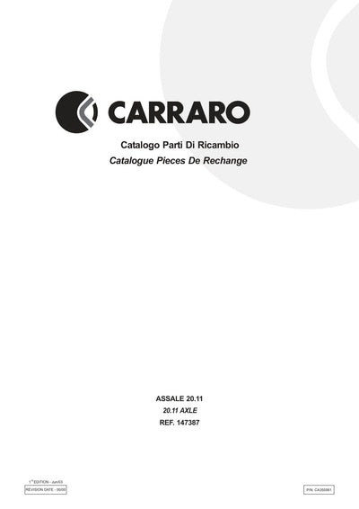 Carraro 20.11 Axle Parts Catalog (Ref. 147387) – cover