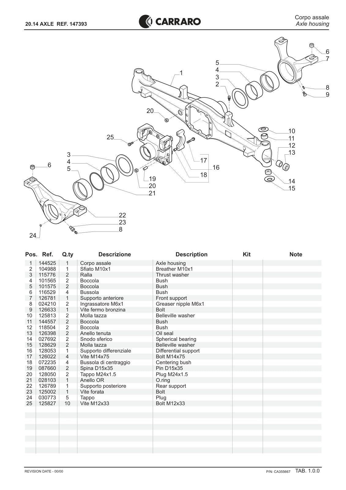 Carraro 20.14 Axle Parts Catalog (Ref. 147393) – sample page 1