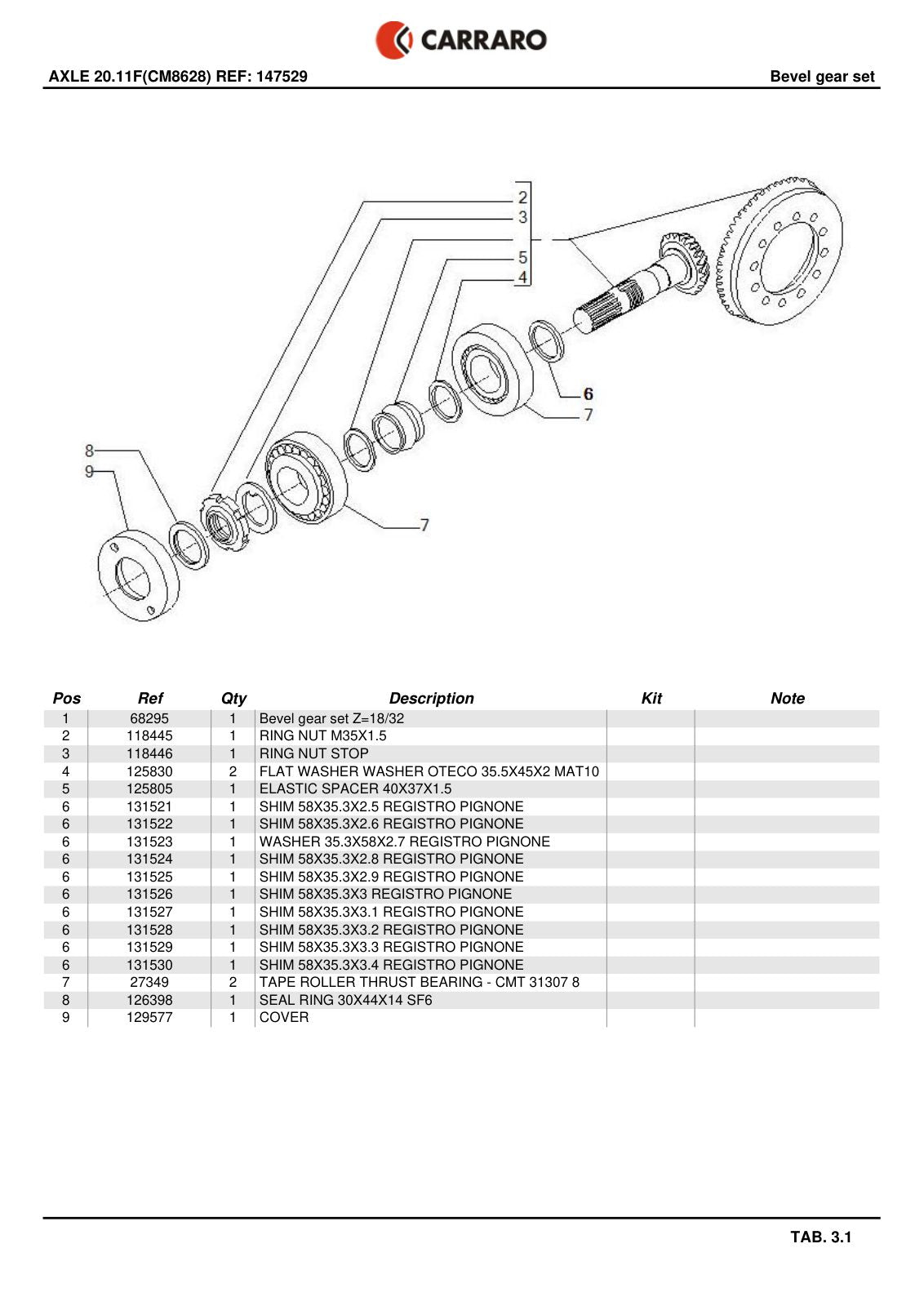 Carraro 20.11F Axle Parts Catalog (Ref. 147529) – sample page 2