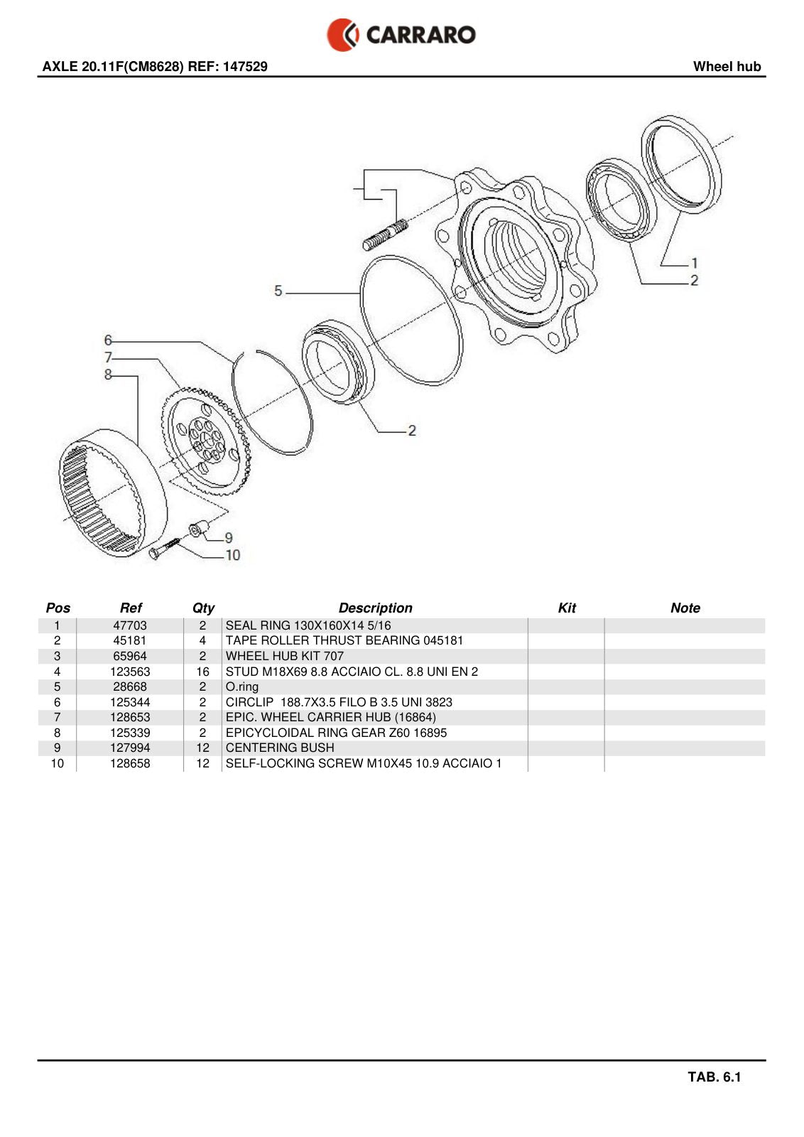Carraro 20.11F Axle Parts Catalog (Ref. 147529) – sample page 3