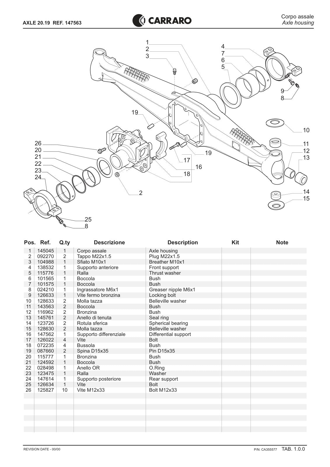 Carraro 20.19 Axle Parts Catalog (Ref. 147563) – sample page 1